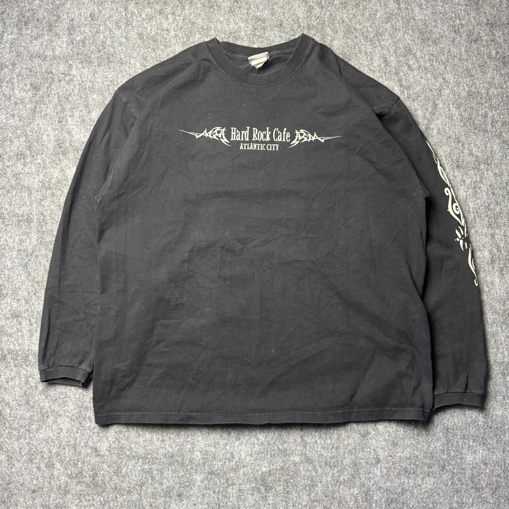 Hard Rock Cafe Atlantic City Long Sleeve Shirt XL Black Graphic Y2K Tee